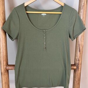 Olive Green Ribbed Scoop Neck Tee